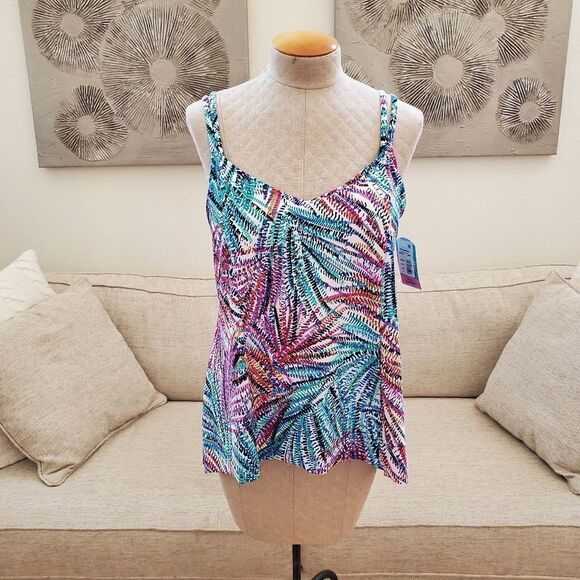 Colorful "Palmalicious" Hi Low Tankini Top size 18 - Picture 3 of 12